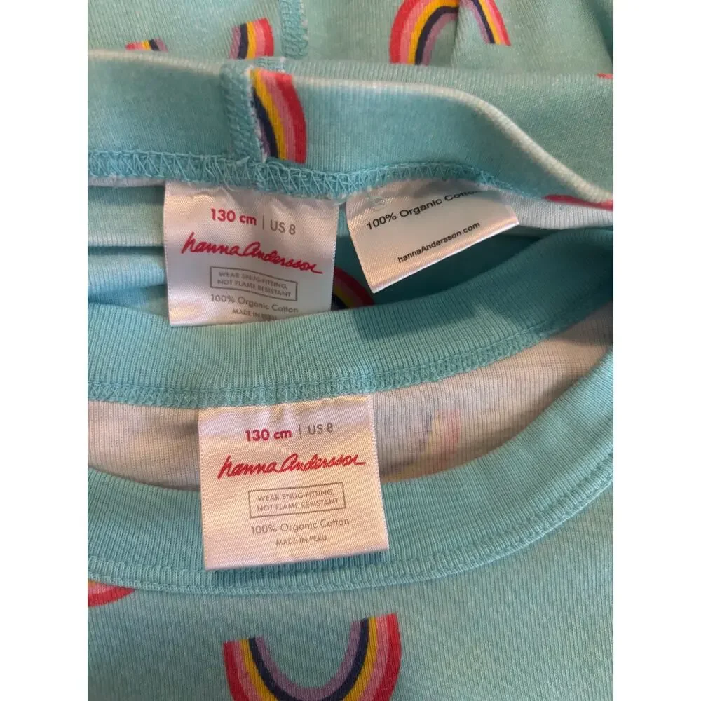 Hanna Andersson Girls Rainbow 2 Piece PJ Pajama Set Long Sleeve Size 8 Organic
